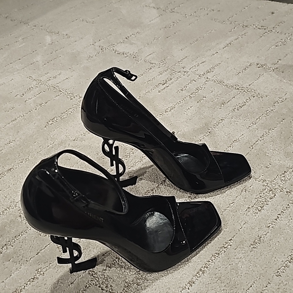 Black Opyum YSL Logo-Heel Sandals with Black Hardware